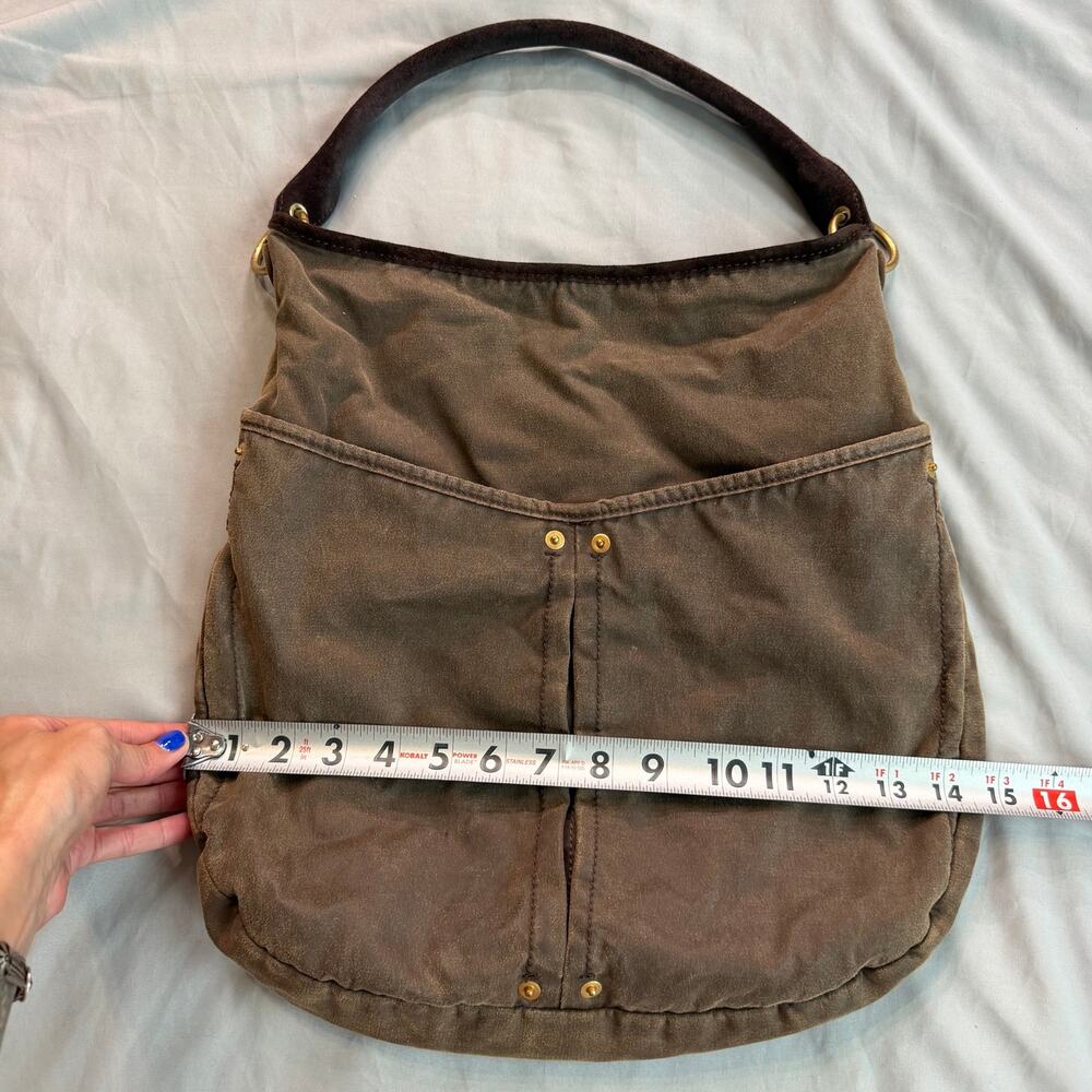Zara Brown Canvas Leather Trim Hobo Shoulder Bag Women's Large - Picture 9 of 13
